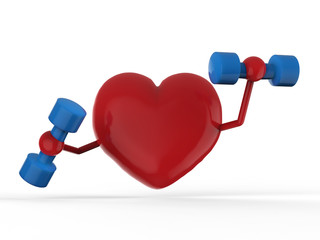 red heart holding dumbbells