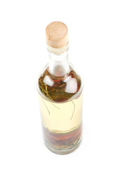 Glass bottle of oil isolated