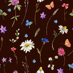 Obraz premium Watercolor seamless pattern with wildflowers