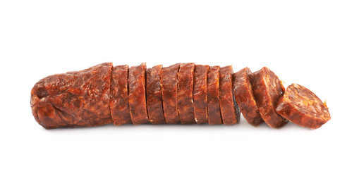 Sliced stick of sausage isolated