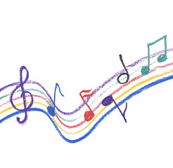 Colorful music notation drawing on white