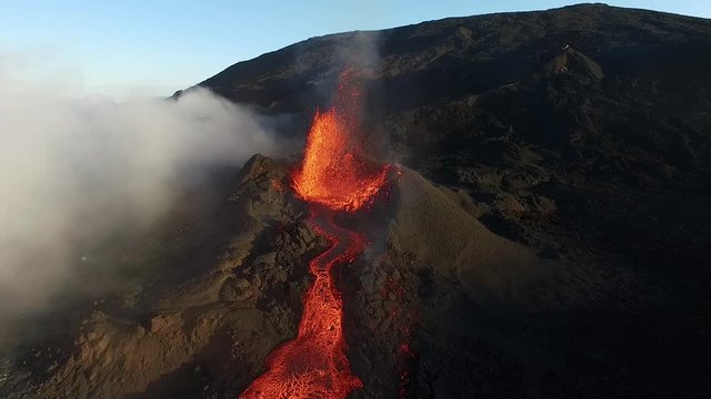 drone filming eruption of "piton de la fournaise"