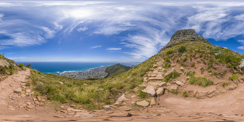 Full 360 virtual reality panoramic of Lions Head and Table Mountain peaks in Cape Town, South Africa