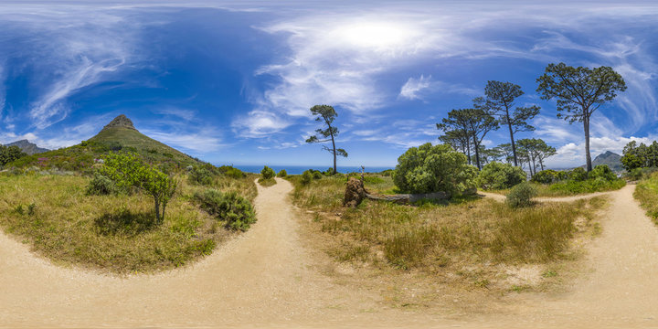 Full 360 virtual reality panoramic of Lions Head and Table Mountain peaks in Cape Town, South Africa