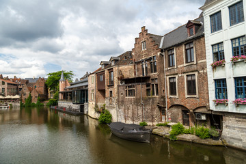 Fototapeta na wymiar River with Historical Buildings in Gent