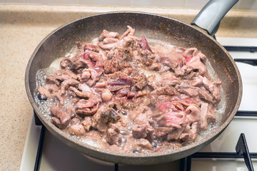 Meat roasted on frying pan