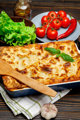 Lasagna in baking dish