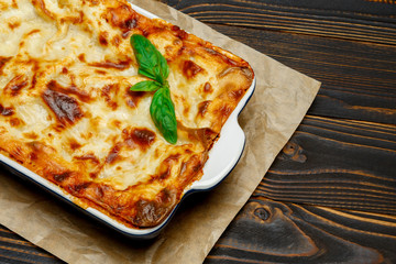 Lasagna in baking dish