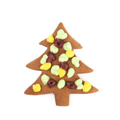 Christmas tree shaped cookie isolated