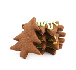 Christmas tree shaped cookie isolated