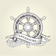 Vintage steering wheel - nautical handwheel emblem