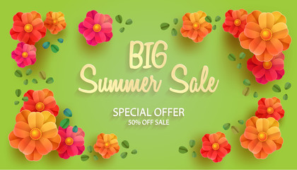 Vector green background with floral frame and space for text. A great poster for announcement sales, discounts, special holiday offers