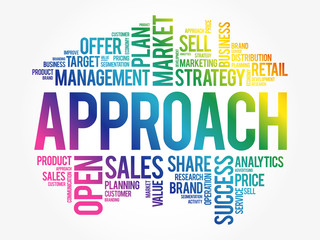 Approach word cloud collage, business concept background