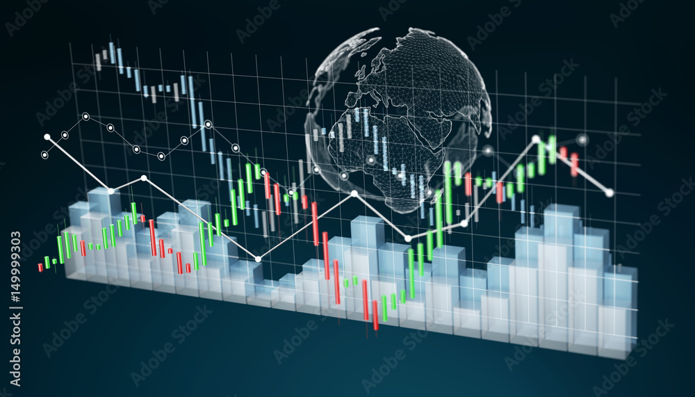 Poster Digital 3D rendered stock exchange stats and charts