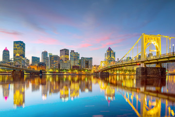 Panorama of downtown Pittsburgh at twilight