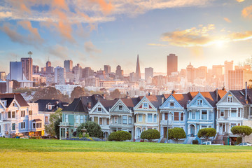Famous view of San Francisco at Alamo Square - Powered by Adobe