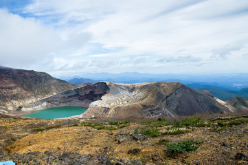Panorama of Okama Crater in Zao, Honshu, Japan