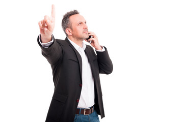 Handsome entrepreneur doing hold on gesture