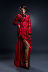 Fototapeta premium Beautiful girl in lace silk dress