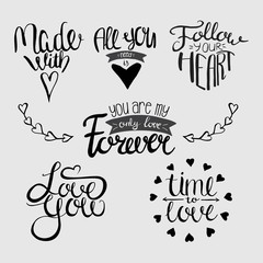 Big set with lettering about love. Vector quotes about love. Phrases  about love.