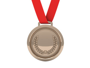 Silver medal with red ribbon isolated on white background - 3d illustration