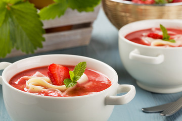 Home made soup with strawberries.