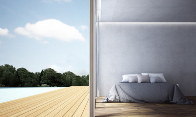 The interior design of  minimal bedroom and sea view