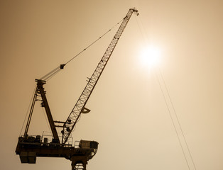 Crane Equipment Construction site silhouette sunset sky background