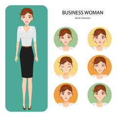 Woman character and emotion face. Illustration vector of cartoon.