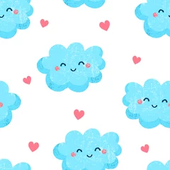 Fototapete Wolken Nahtloses Muster mit netten Wolken und Herzen. Ornament für Kindertextilien. Flacher Stil. Vektor.