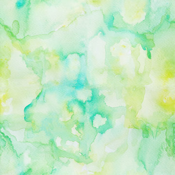 Watercolor seamless pattern, hand painted bright green-yellow abstract background. © Chansom Pantip