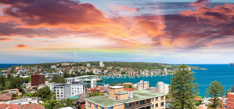 Sunset over Manly coastline, Sydney