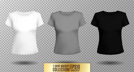 T-shirt template set for men and women, realistic gradient mesh vetor  illustration.