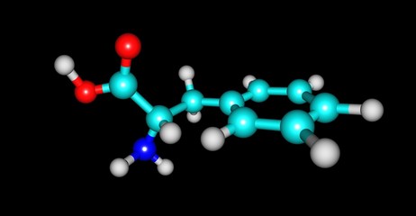 Phenylalanine molecular structure isolated on black