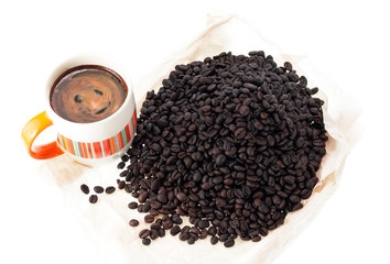 Roasted Coffee Beans and Cup of coffee