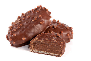 chocolate candy with cream filling isolated on white background