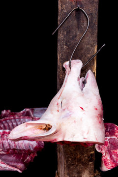 Pig Head in Food Market