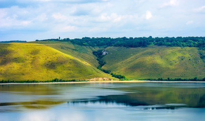 Photo of a beautiful blue bay at summer