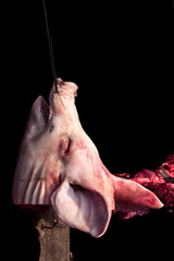 Pig Head in Food Market