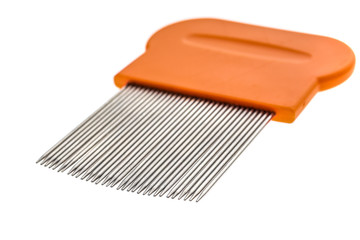 Lice comb for home removing lice treatment isolated on white.
