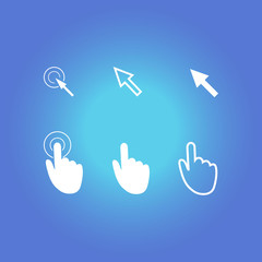 Cursor pointer icons. Click press and touch actions. Flat style.
