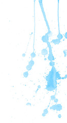 Naklejka premium Blue watercolor splashes and blots on white background. Ink painting. Hand drawn illustration. Abstract watercolor artwork. 