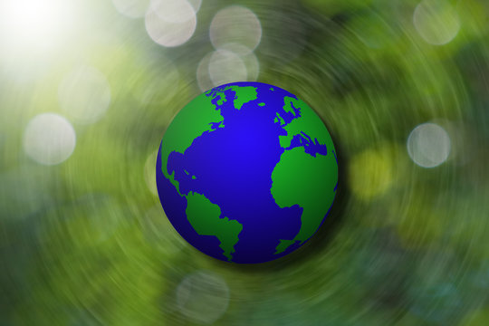 Earth on blurred redial bokeh background, environment concept