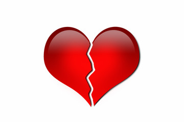 Broken red heart on white background