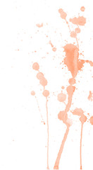 Obraz na płótnie Canvas Orange watercolor splashes and blots on white background. Ink painting. Hand drawn illustration. Abstract artwork.