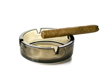 Aromatic cigar on an ashtray
