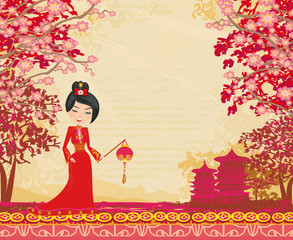 Geisha and Chinese lanterns