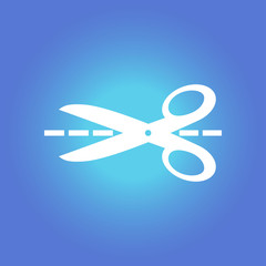 Scissors with-cut lines icon. Badge place of cutting.