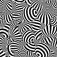 Abstract striped spheres background. Black and white Vector illustration.