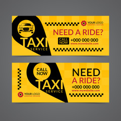 Set of taxi service business banner, poster, flyer. Taxi pickup service layout templates. Vector illustration.